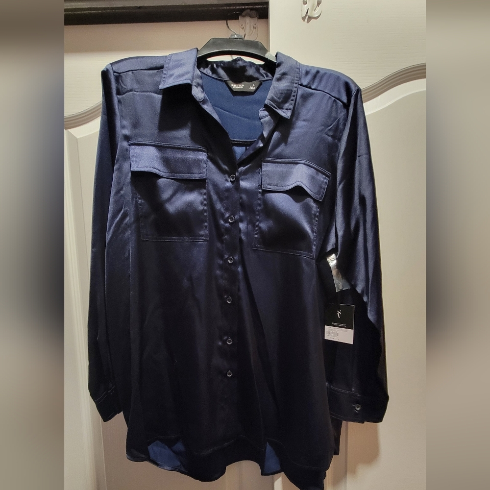 Simply Vera Vera Wang Navy Blue Satin Blouse